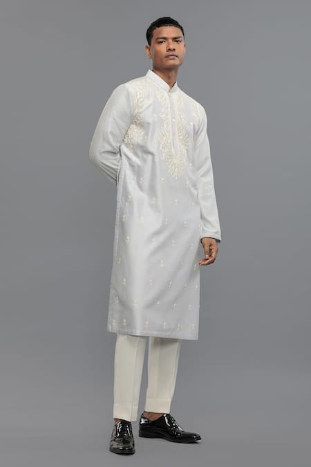 Rohit Bal Blue Chanderi Embroidery Powder Kurta Set 