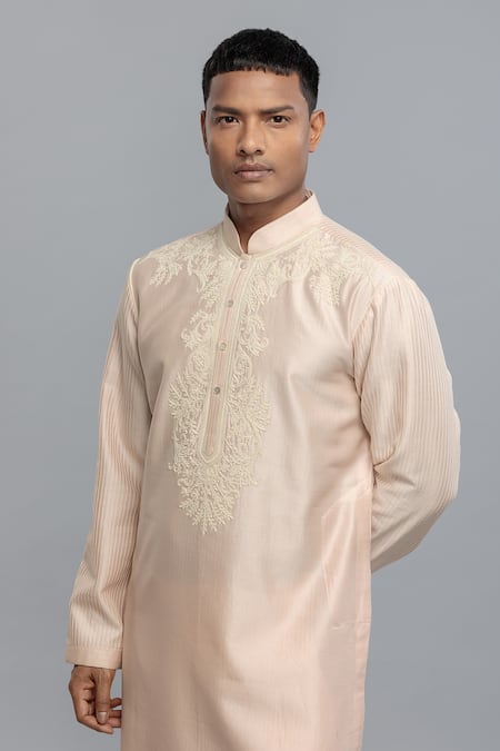 Buy_Rohit Bal_Pink Chanderi Embroidery Powder Kurta Set _Online_at_Aza_Fashions