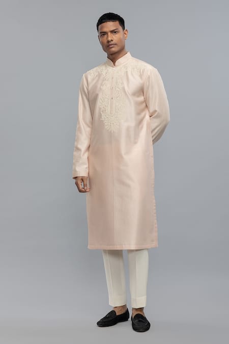 Rohit Bal Pink Chanderi Embroidery Powder Kurta Set 