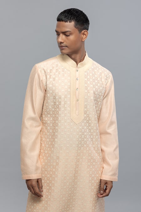 Rohit Bal_Pink Chanderi Powder Kurta And Pant Set _Online_at_Aza_Fashions
