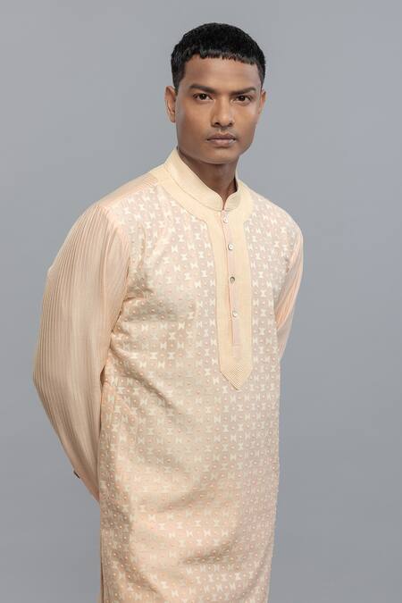 Shop_Rohit Bal_Pink Chanderi Powder Kurta And Pant Set _Online_at_Aza_Fashions