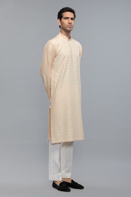 Shop_Rohit Bal_Pink Chanderi Designer Kurta Set _Online_at_Aza_Fashions