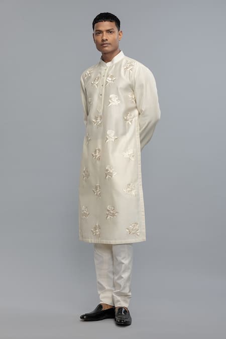 Rohit Bal Ivory Embroidered Chanderi Kurta Set 