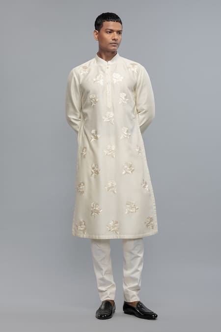 Rohit Bal Ivory Chanderi Embroidery Kurta Set 