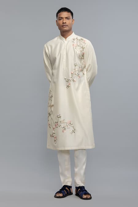 Rohit Bal Ivory Chanderi Embroidered Kurta Set 