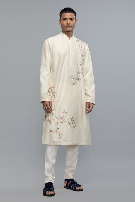 Rohit Bal Ivory Chanderi Embroidery Kurta Set 