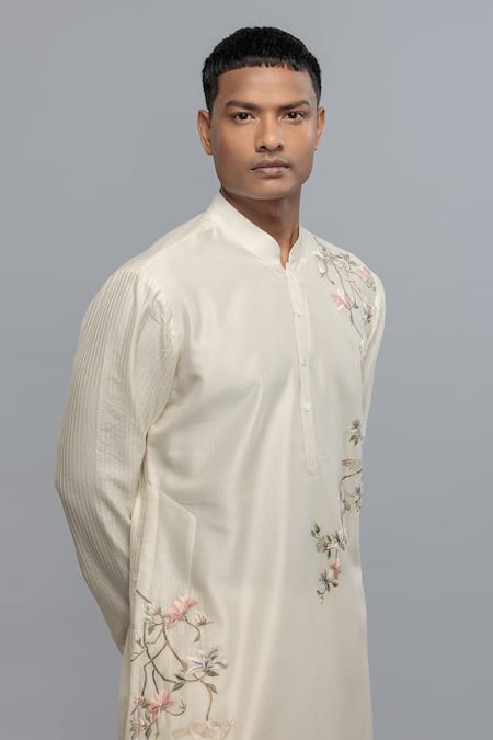 Rohit Bal_Ivory Chanderi Embroidery Kurta Set _Online_at_Aza_Fashions