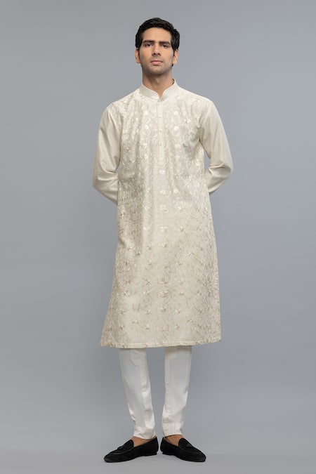 Rohit Bal Ivory Chanderi Embroidery Kurta Set 