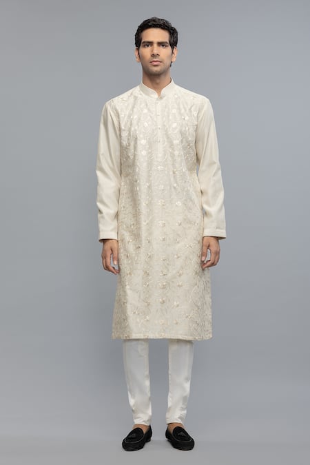 Rohit Bal Ivory Embroidered Chanderi Kurta Set 