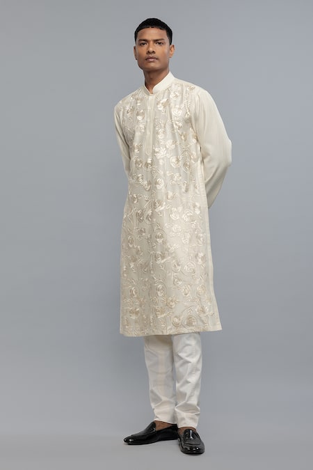 Rohit Bal Ivory Embroidered Chanderi Kurta Set 