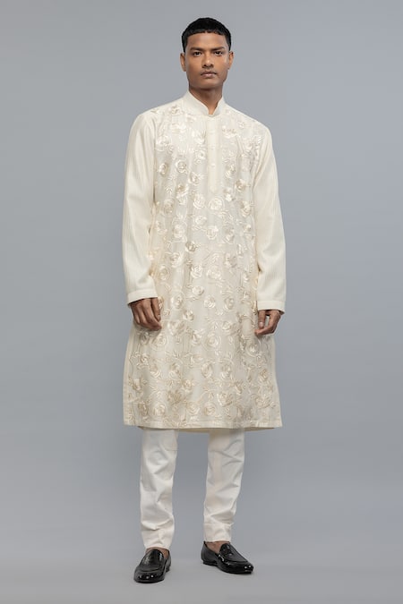 Rohit Bal Ivory Chanderi Embroidery Kurta Set 