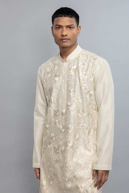 Buy_Rohit Bal_Ivory Chanderi Embroidery Kurta Set _Online_at_Aza_Fashions