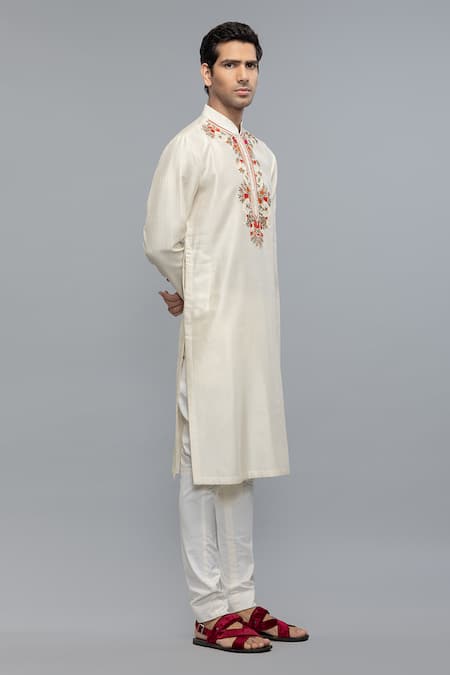 Rohit Bal Ivory Embroidered Chanderi Kurta Set 