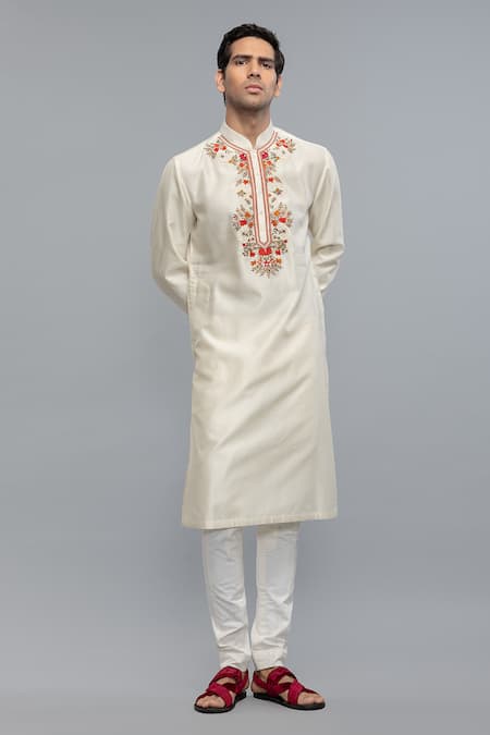 Rohit Bal Ivory Chanderi Embroidery Kurta Set 