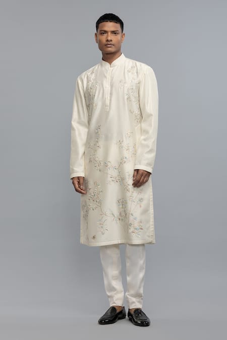Rohit Bal Ivory Chanderi Embroidery Kurta Pant Set 