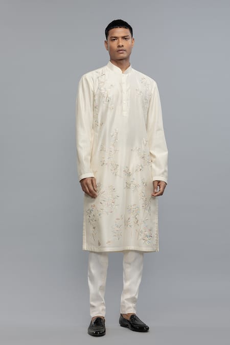 Rohit Bal Ivory Chanderi Embroidered Kurta Pant Set 