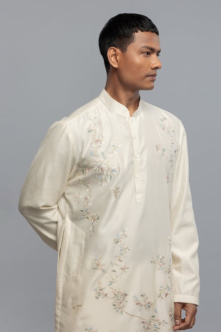 Buy_Rohit Bal_Ivory Chanderi Embroidery Kurta Pant Set _Online_at_Aza_Fashions