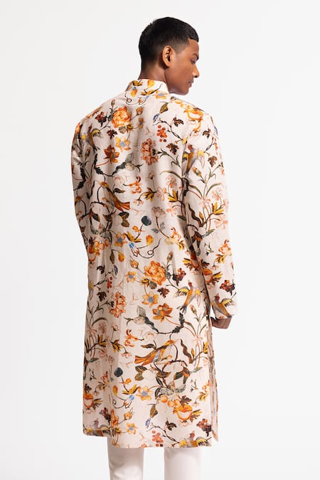 Rohit Bal Floral Printed Dupion Silk Kurta Set 