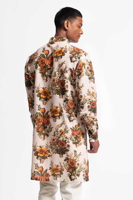 Rohit Bal Floral Printed Dupion Silk Kurta Set 