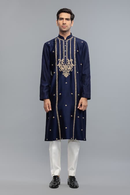 Rohit Bal Indigo Blue Chanderi Embroidered Kurta Set 