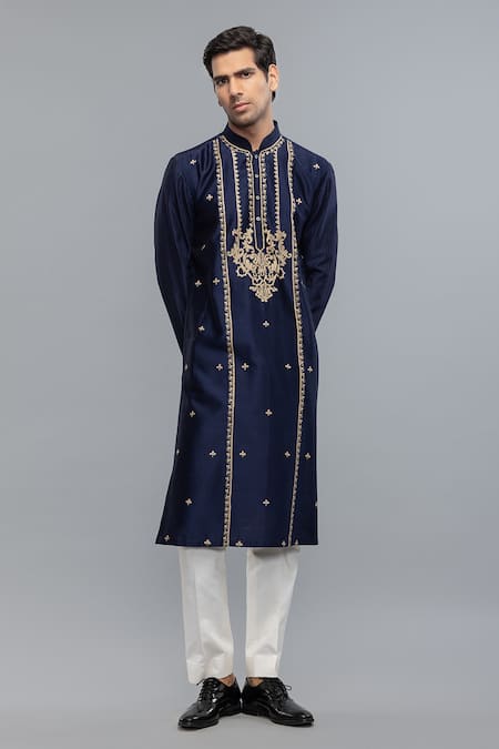 Rohit Bal Blue Chanderi Embroidery Indigo Kurta Set 