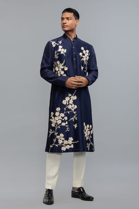 Rohit Bal Blue Chanderi Embroidery Indigo Kurta Set 