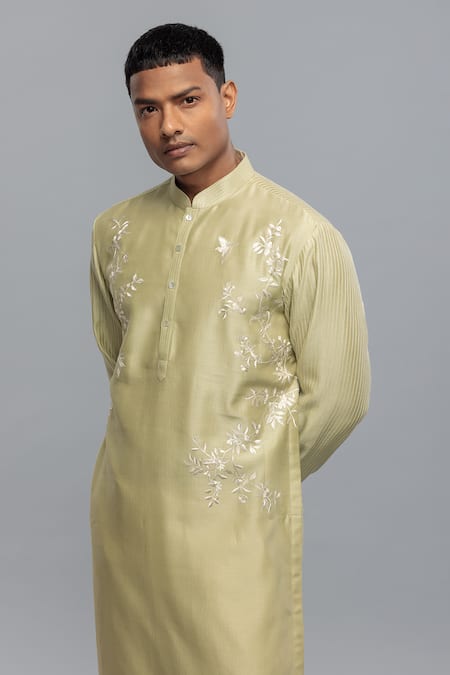 Rohit Bal_Green Chanderi Embroidery Sage Kurta Set _Online_at_Aza_Fashions