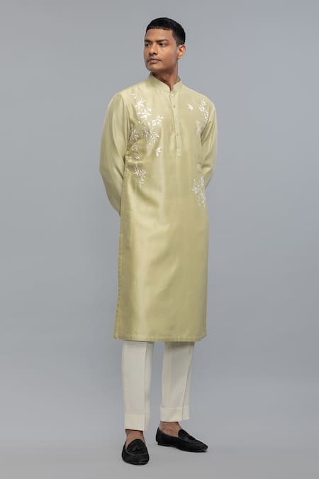Rohit Bal Green Chanderi Embroidery Sage Kurta Set 