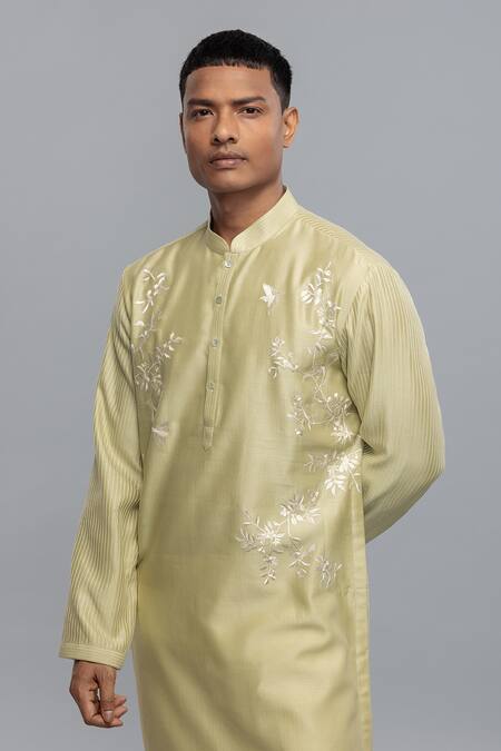 Buy_Rohit Bal_Green Chanderi Embroidery Sage Kurta Set _Online_at_Aza_Fashions
