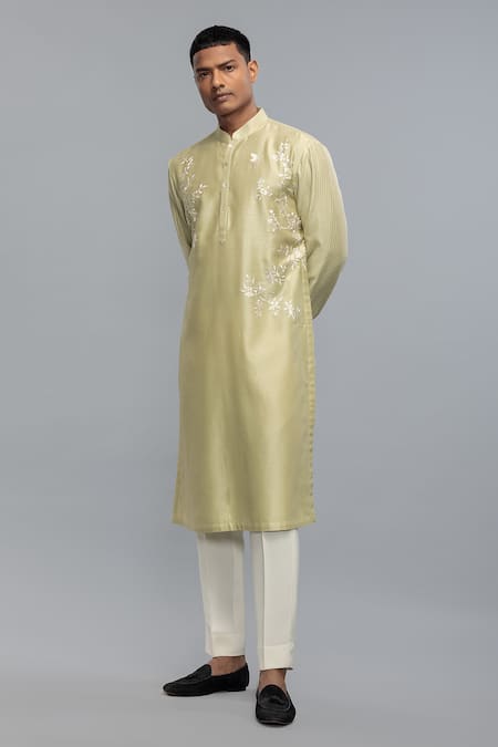 Rohit Bal Sage Green Embroidered Chanderi Kurta Set 