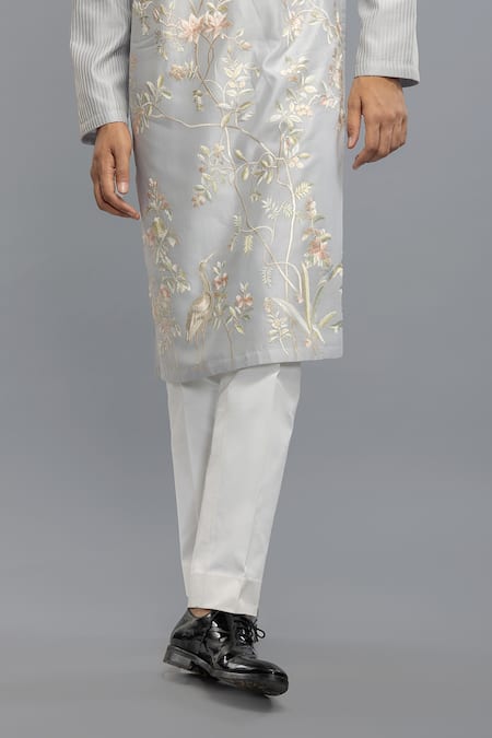Buy_Rohit Bal_Blue Chanderi Embroidery Powder Kurta Pant Set _Online_at_Aza_Fashions