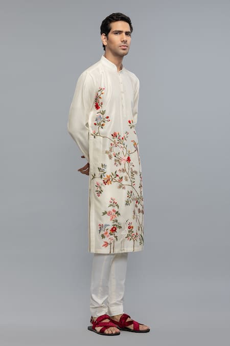 Rohit Bal Ivory Embroidered Chanderi Kurta Set 