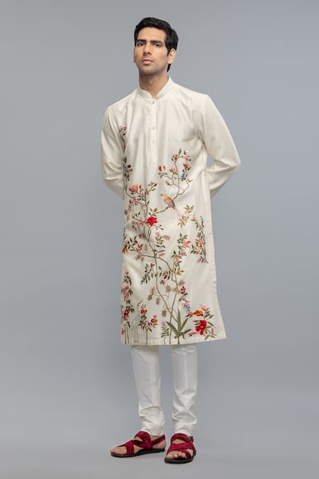 Rohit Bal Ivory Chanderi Embroidery Kurta Set 