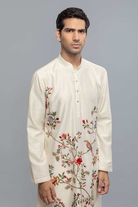 Buy_Rohit Bal_Ivory Chanderi Embroidery Kurta Set _Online_at_Aza_Fashions
