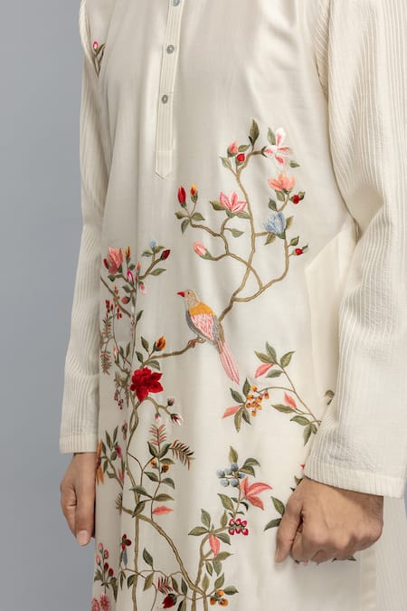 Shop_Rohit Bal_Ivory Chanderi Embroidery Kurta Set _Online_at_Aza_Fashions