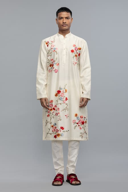 Rohit Bal Ivory Chanderi Embroidery Kurta Set 