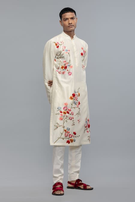 Rohit Bal Ivory Embroidered Chanderi Kurta Set 