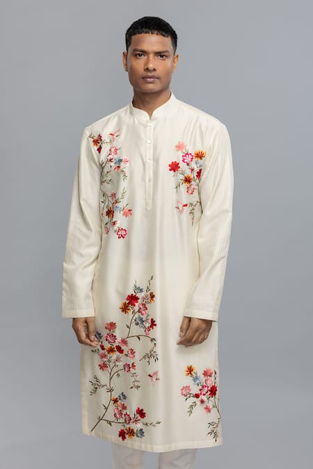 Buy_Rohit Bal_Ivory Chanderi Embroidery Kurta Set _Online_at_Aza_Fashions