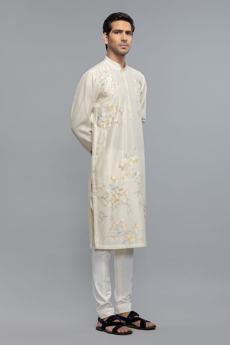 Rohit Bal Ivory Chanderi Embroidery Kurta Set 