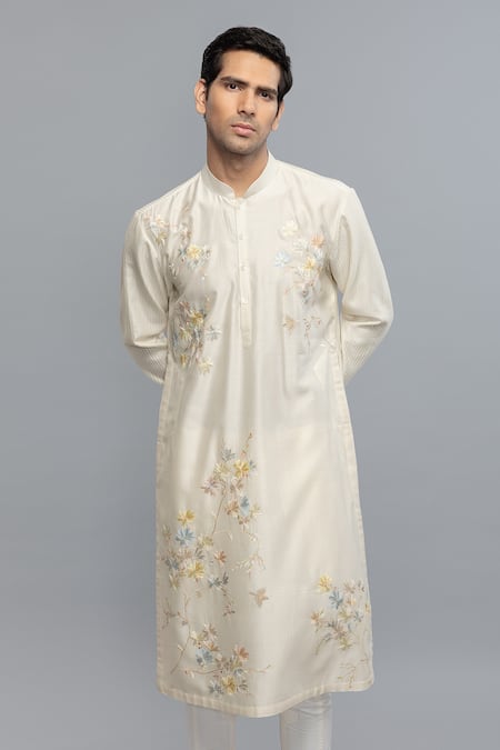 Rohit Bal Ivory Chanderi Embroidered Kurta Set 