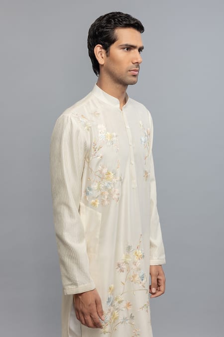 Buy_Rohit Bal_Ivory Chanderi Embroidery Kurta Set _Online_at_Aza_Fashions