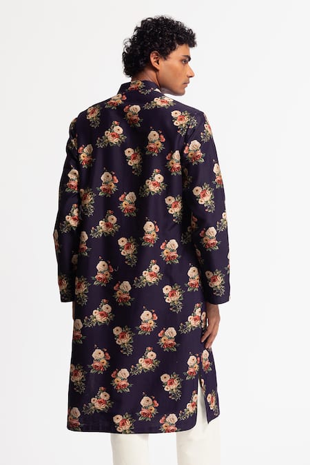 Buy Rohit Bal Blue Chanderi Indigo Floral Kurta Set Online at Aza Fashions Buy_Rohit Bal_Blue Chanderi Indigo Floral Kurta Set _Online_at_Aza_Fashions