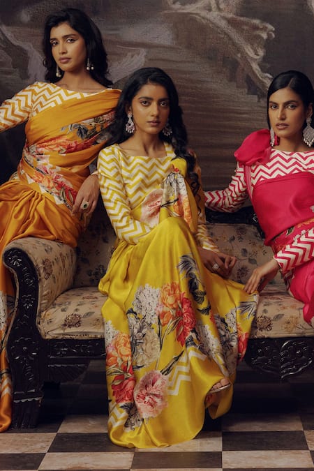 Buy Studio 113 Orange Satin, Silk Designer Floral Saree Online at Aza Fashions Buy_Studio 113_Orange Satin, Silk Designer Floral Saree _Online_at_Aza_Fashions