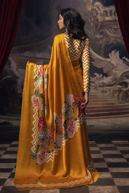 Shop Studio 113 Orange Satin, Silk Designer Floral Saree at Aza Fashions Shop_Studio 113_Orange Satin, Silk Designer Floral Saree _at_Aza_Fashions