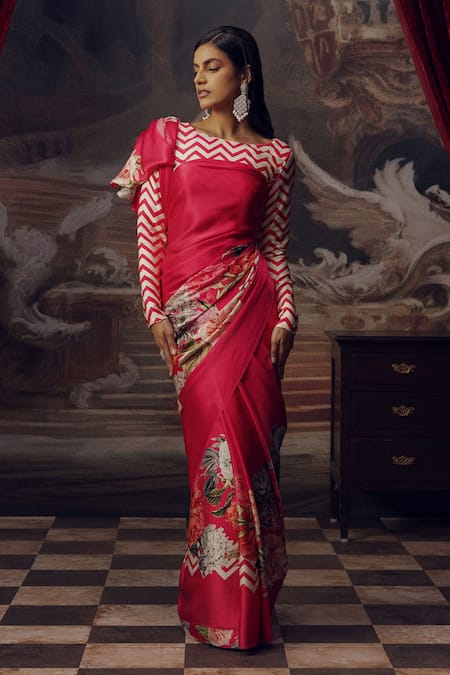 Studio 113 Pink Satin, Silk Designer Rani Saree Online at Aza Fashions Studio 113_Pink Satin, Silk Designer Rani Saree _Online_at_Aza_Fashions