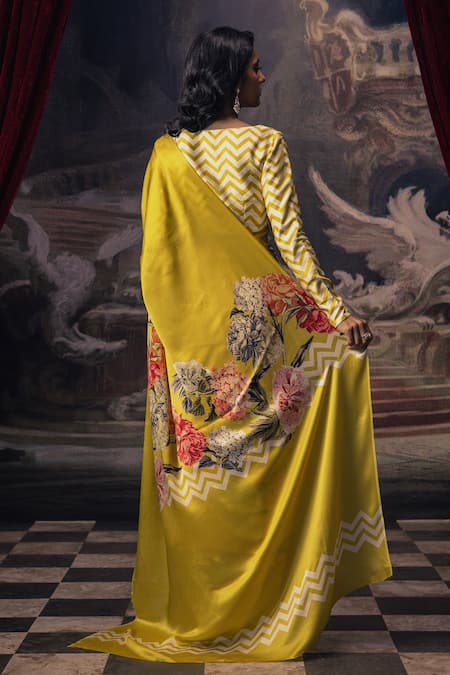 Shop Studio 113 Yellow Satin, Silk Designer Floral Print Saree at Aza Fashions Shop_Studio 113_Yellow Satin, Silk Designer Floral Print Saree _at_Aza_Fashions