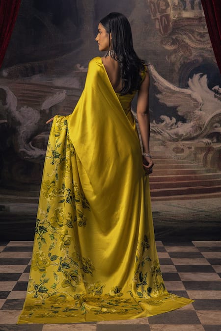 Studio 113 Canary Yellow Designer Satin Silk Saree 