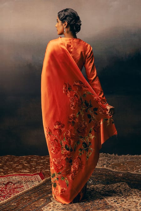 Studio 113 Valencia Orange Satin Silk Designer Saree 