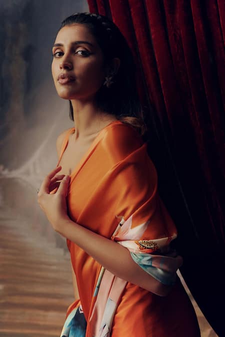 Studio 113 Orange Satin, Silk Designer Saree Online at Aza Fashions Studio 113_Orange Satin, Silk Designer Saree _Online_at_Aza_Fashions