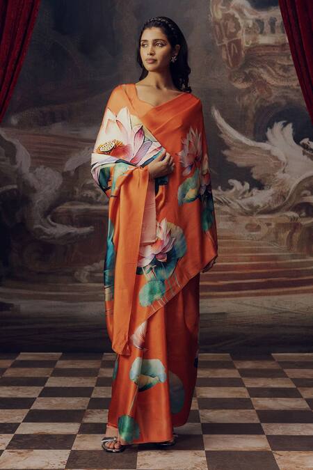 Buy Studio 113 Orange Satin, Silk Designer Saree Online at Aza Fashions Buy_Studio 113_Orange Satin, Silk Designer Saree _Online_at_Aza_Fashions